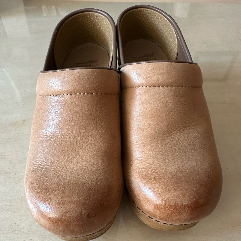 Dansko honey distressed leather clogs